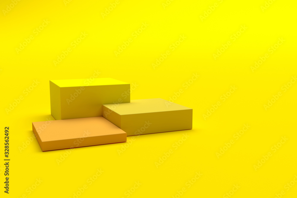 3D illustration of a yellow podium with first, second and third places on a gold background., 3D rendering 3D illustration of a yellow podium with first, second and third places on a gold background., 3D rendering