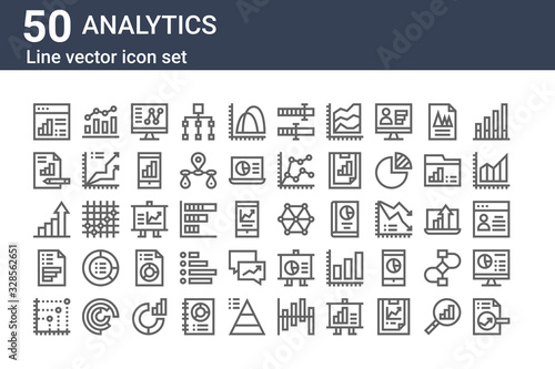 set of 50 analytics icons. outline thin line icons such as search, chart, analytics, analytics, network