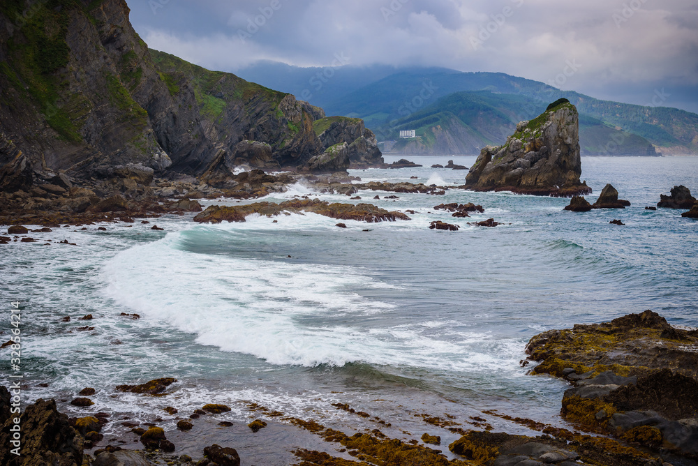 Amazing view of the Atlantic coast near the island of Gastelugache. Basque country. Northern spain