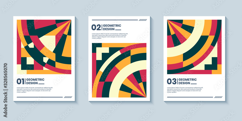 Set of three abstract retro style covers backgrounds with geometric shape. Colorful geometry backgrounds, applicable for Cover, Poster, Card Design Set of three abstract retro style covers backgrounds with geometric shape. Colorful geometry backgrounds, applicable for Cover, Poster, Card Design