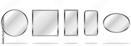 Mirror, a set of mirrors of different shapes isolated. Vector, cartoon illustration of a realistic mirror.