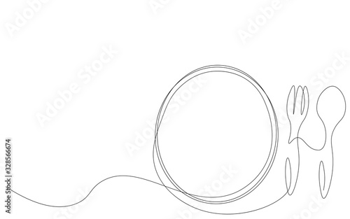 Restaurant background, fork, spoon and plate vector illustration