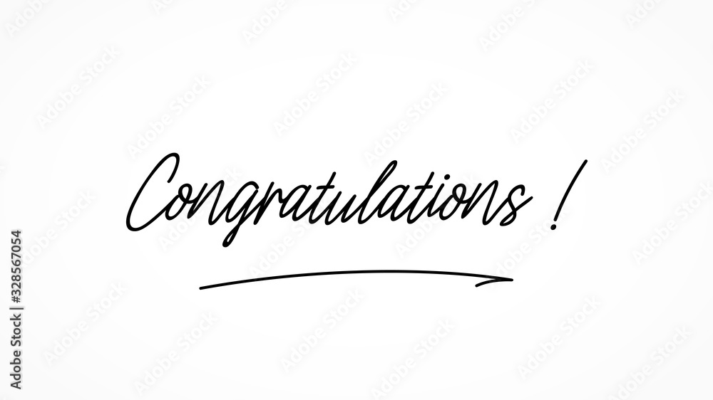 Congratulations text lettering calligraphy with Simple Line Arrow isolated on white background. Greeting Card Vector Illustration.