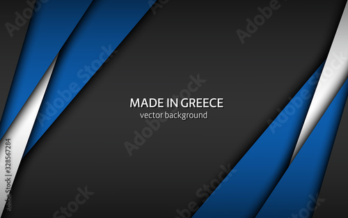 Made in Greece, modern vector background with Greek colors, overlayed sheets of paper in Greek colors, abstract widescreen background