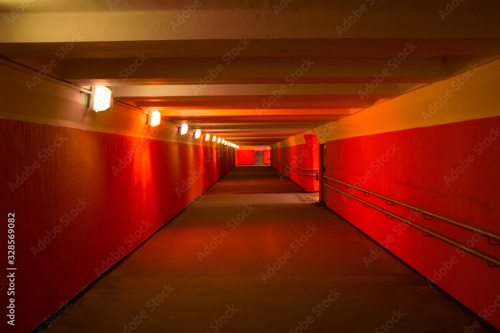 orange underground passage in Moscow