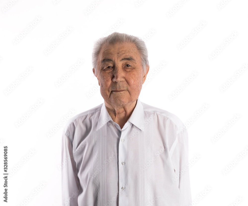 portrait of an old asian man isolated on white background portrait of an old asian man isolated on white background
