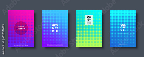 Halftone abstract background with dots. Colorful gradient design. Modern geometric banners with circles. Pop art. Vector illustration.