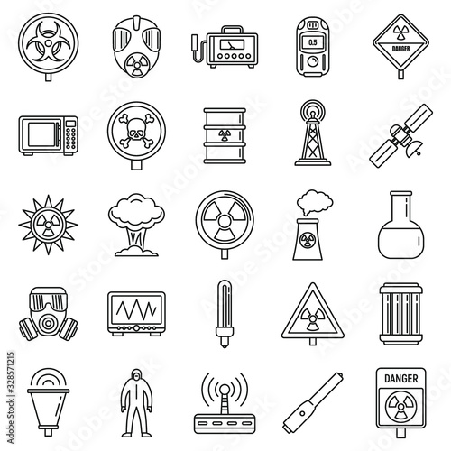 Toxic radiation icons set. Outline set of toxic radiation vector icons for web design isolated on white background