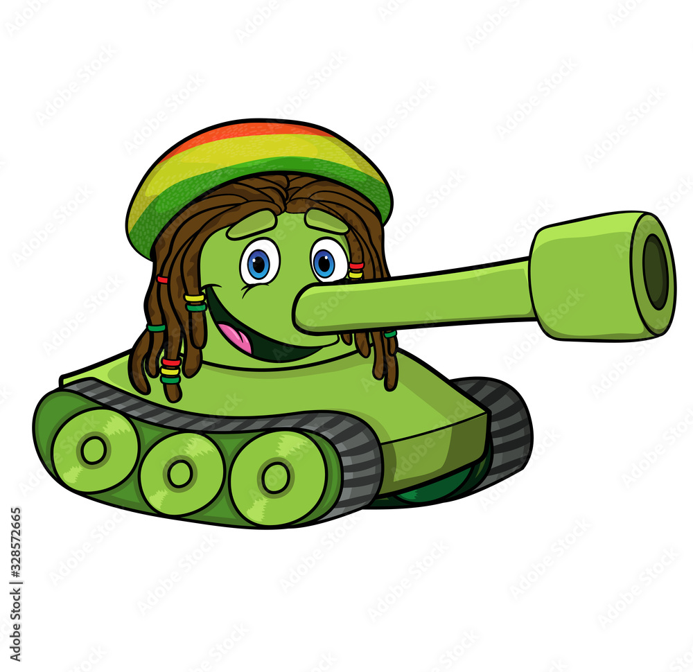 cartoon tank with dreadlocks and in Rasta hat smiling. Vector image ...