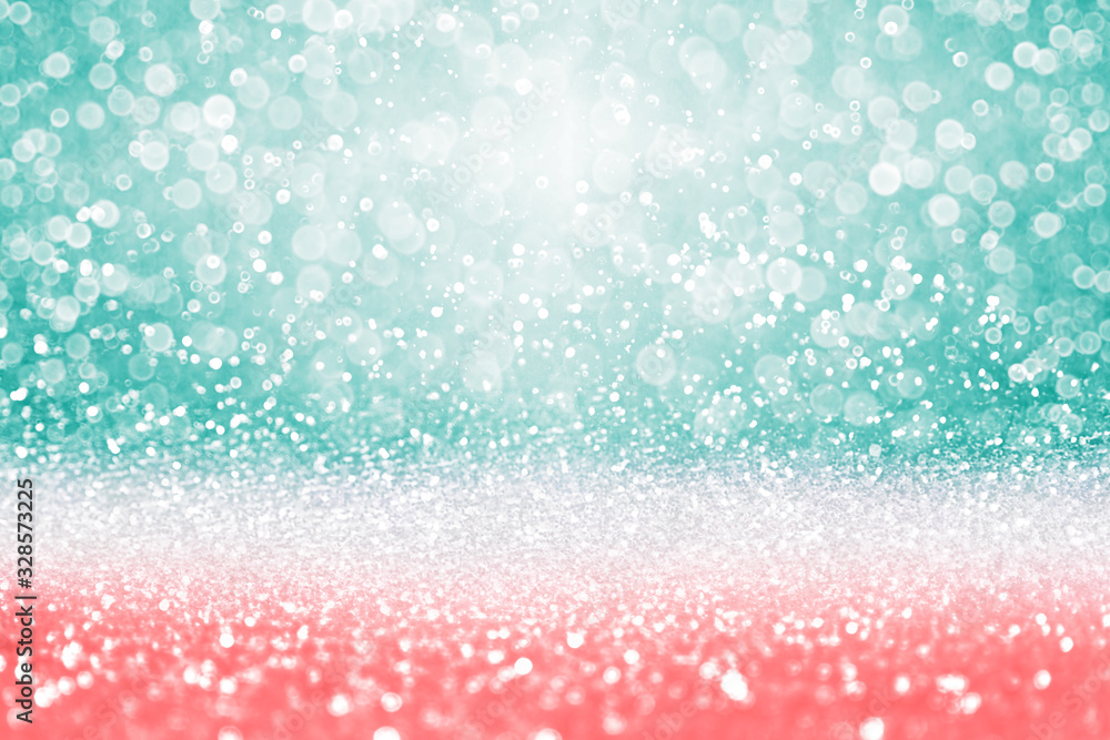 Teal, coral pink and peach glitter sparkle diamond background pattern