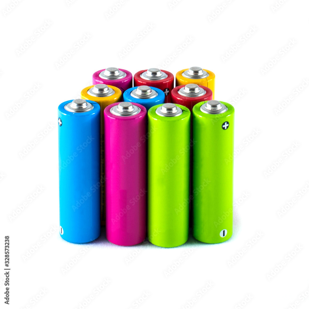 group of multicolored AA batteries (LR6 elements) group of multicolored AA batteries (LR6 elements)