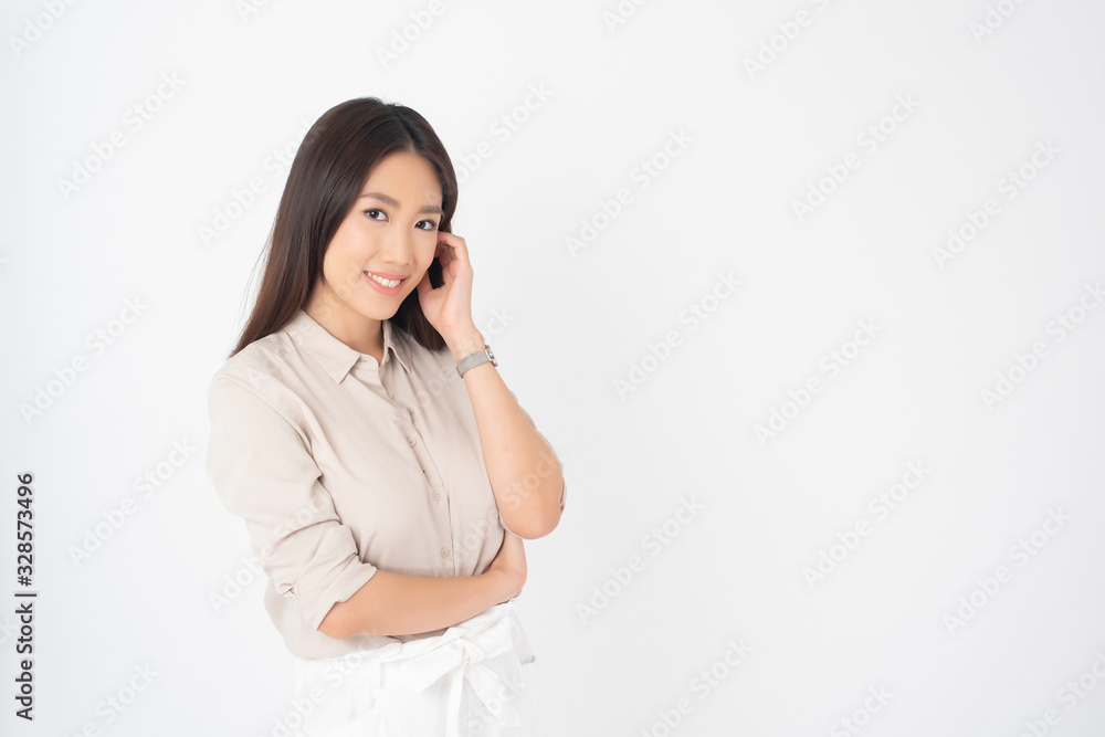 Attractive Asian woman portrait on white background Attractive Asian woman portrait on white background