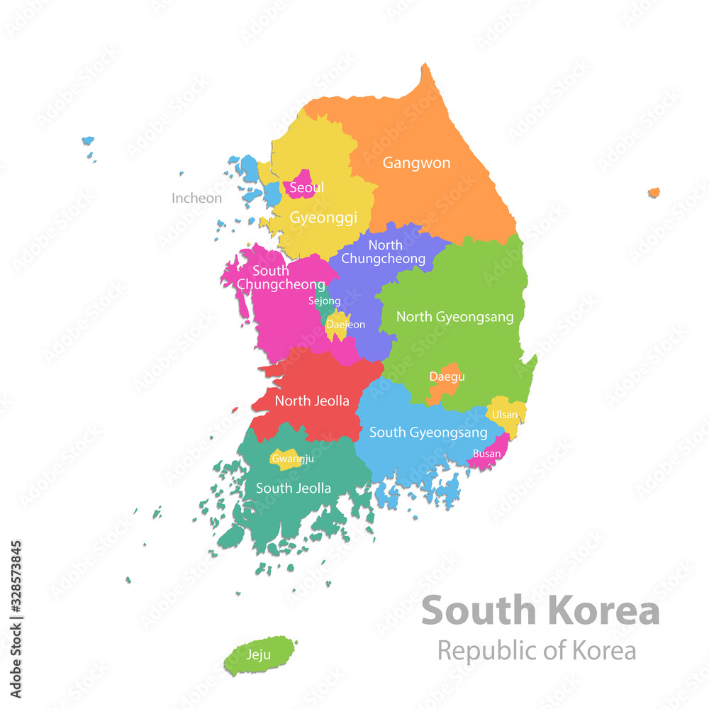 Obraz South Korea map, Republic of Korea, administrative division with state names, color map isolated on white background vector