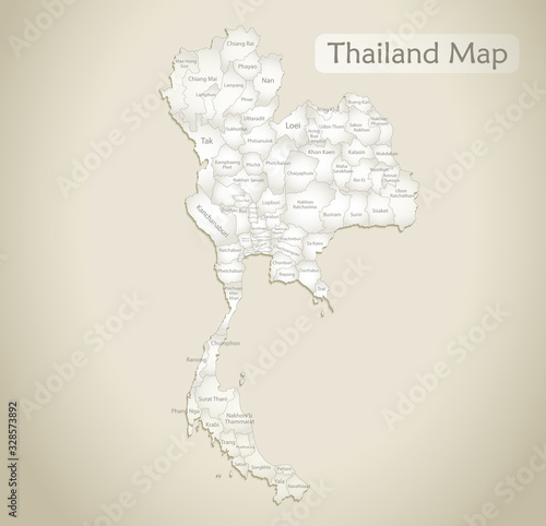 Thailand map, administrative division with names, old paper background vector