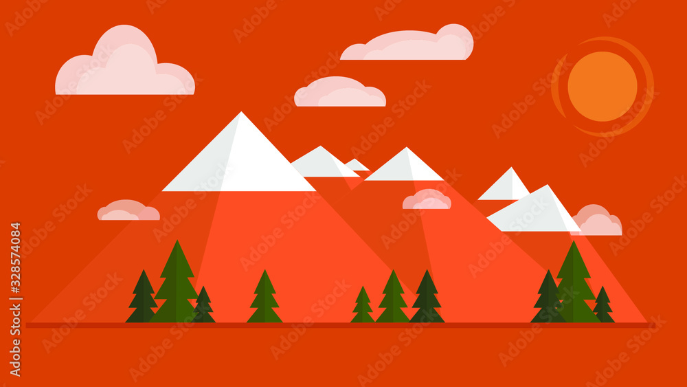 vector mountains with orange background