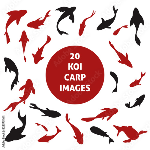 20 japanese koi carp fishes silhouettes set