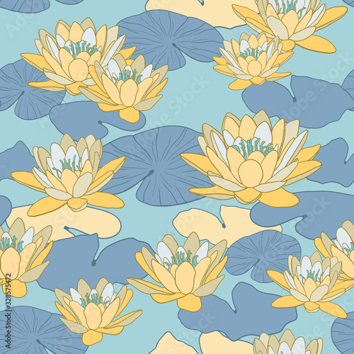 Vector seamless pattern with lotus flowers