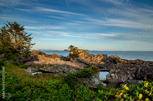 Calm Pacific ocean near the lighthouse, Ucluelet, Vancouver Island, BC, Canada