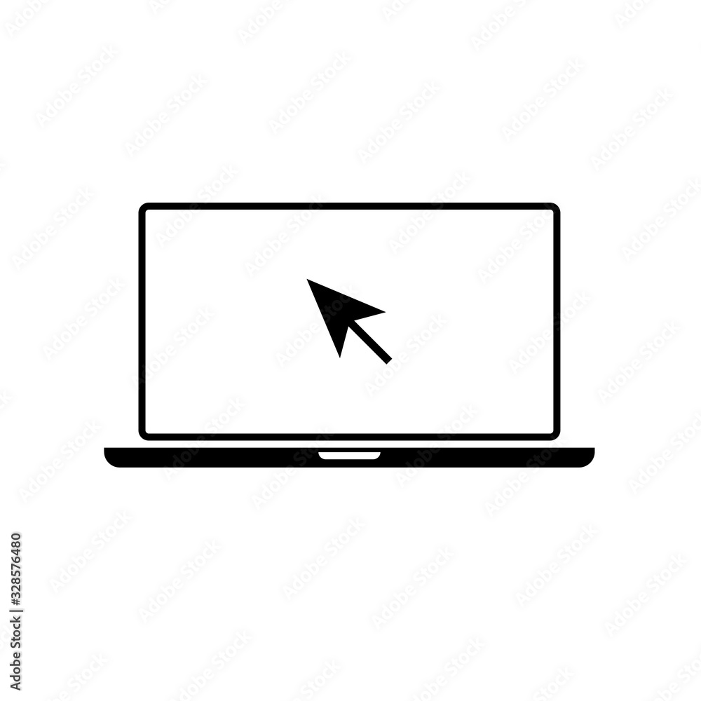 Laptop with pointer or cursor icon isolated on awhite background. Notebook screen template. Display with clicking mouse. EPS 10 Laptop with pointer or cursor icon isolated on awhite background. Notebook screen template. Display with clicking mouse. EPS 10