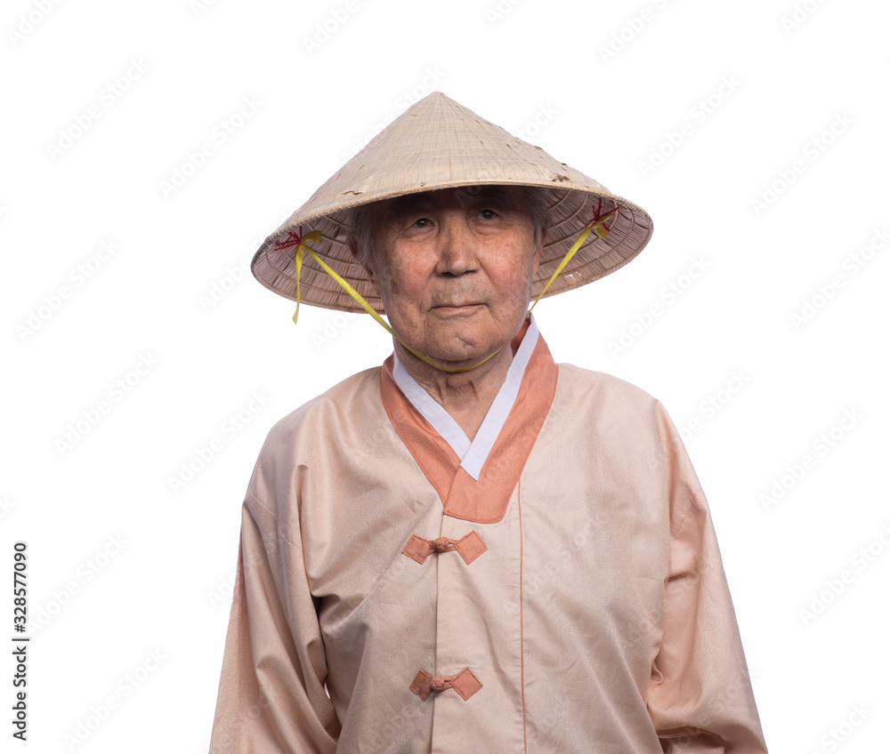 portrait of an old Vietnamese man on a white background portrait of an old Vietnamese man on a white background