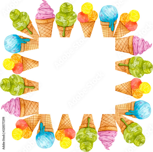Obraz na płótnie ice cream frame, watercolor illustration
