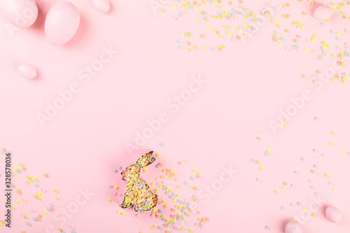 Happy Easter Greeting card with the inscription on a pink paper background.Concept of festive greetings