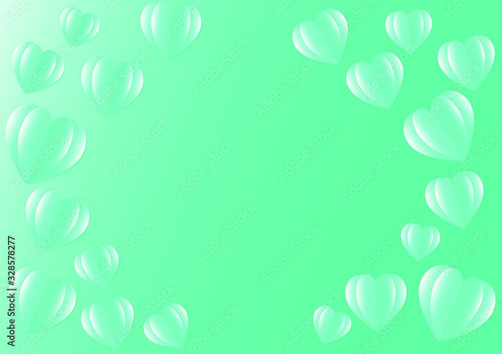 Many hearts are on a blue background.