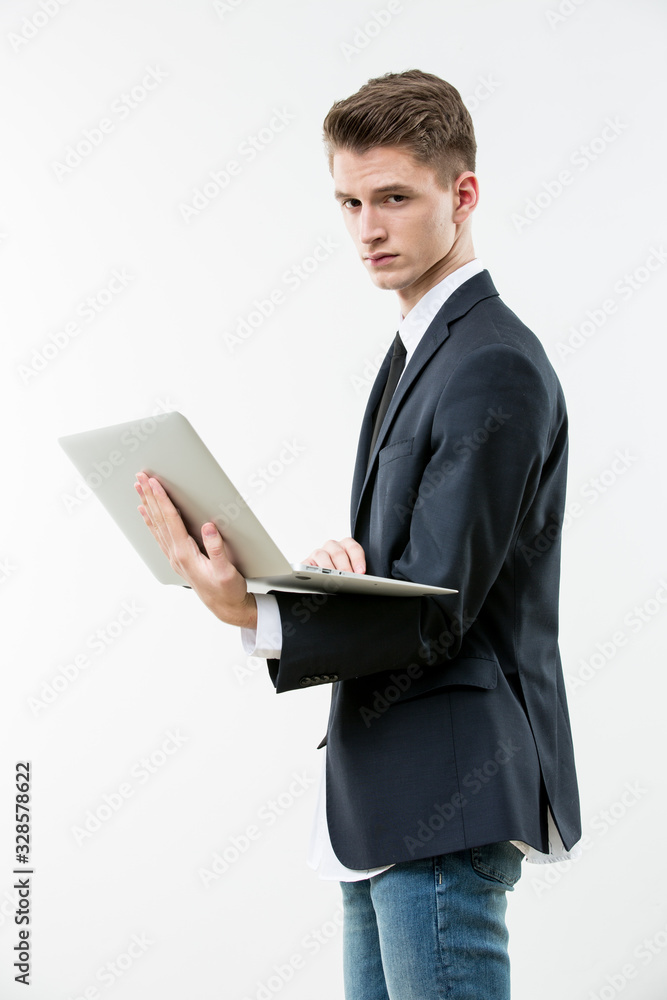 Portrait of young man on white background