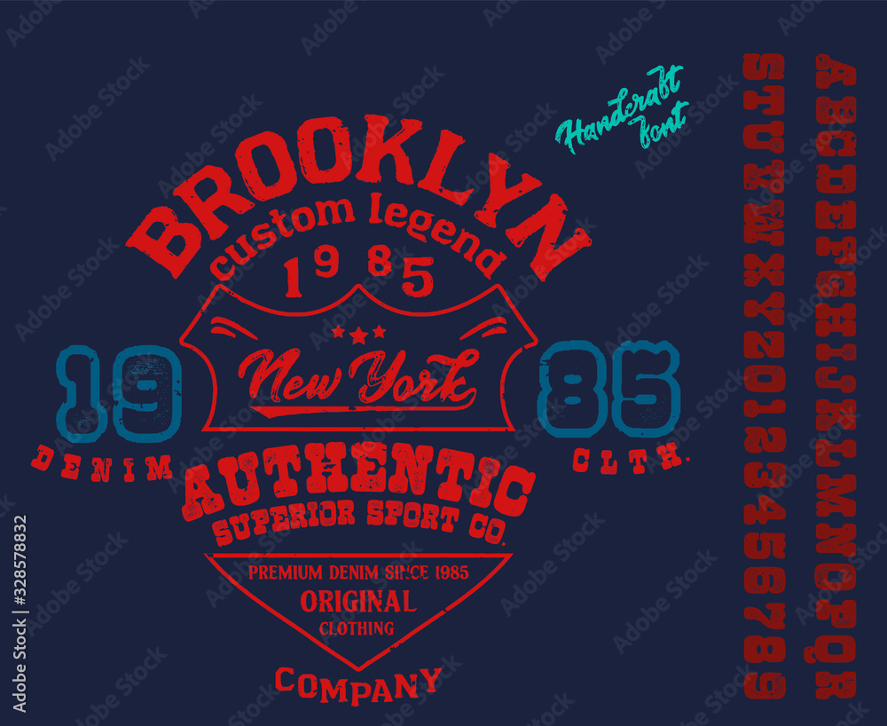 Vector illustration on a theme of American jeans, denim and raw. Vintage design. Grunge background. Typography, t-shirt graphics, print, poster, banner, flyer, postcard.Handmade Vintage Font for label Vector illustration on a theme of American jeans, denim and raw. Vintage design. Grunge background. Typography, t-shirt graphics, print, poster, banner, flyer, postcard.Handmade Vintage Font for label