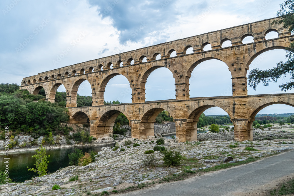 Pont du Gard is the tallest aqueduct and bridge built in Europe by the Romans, Provence, France