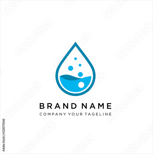 Water supply logo design template with water drop and swirl design element in negative space. Aqua symbol.