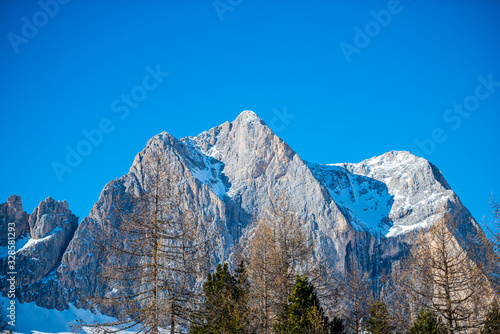 Peak of Dolomites Mountains in the winter