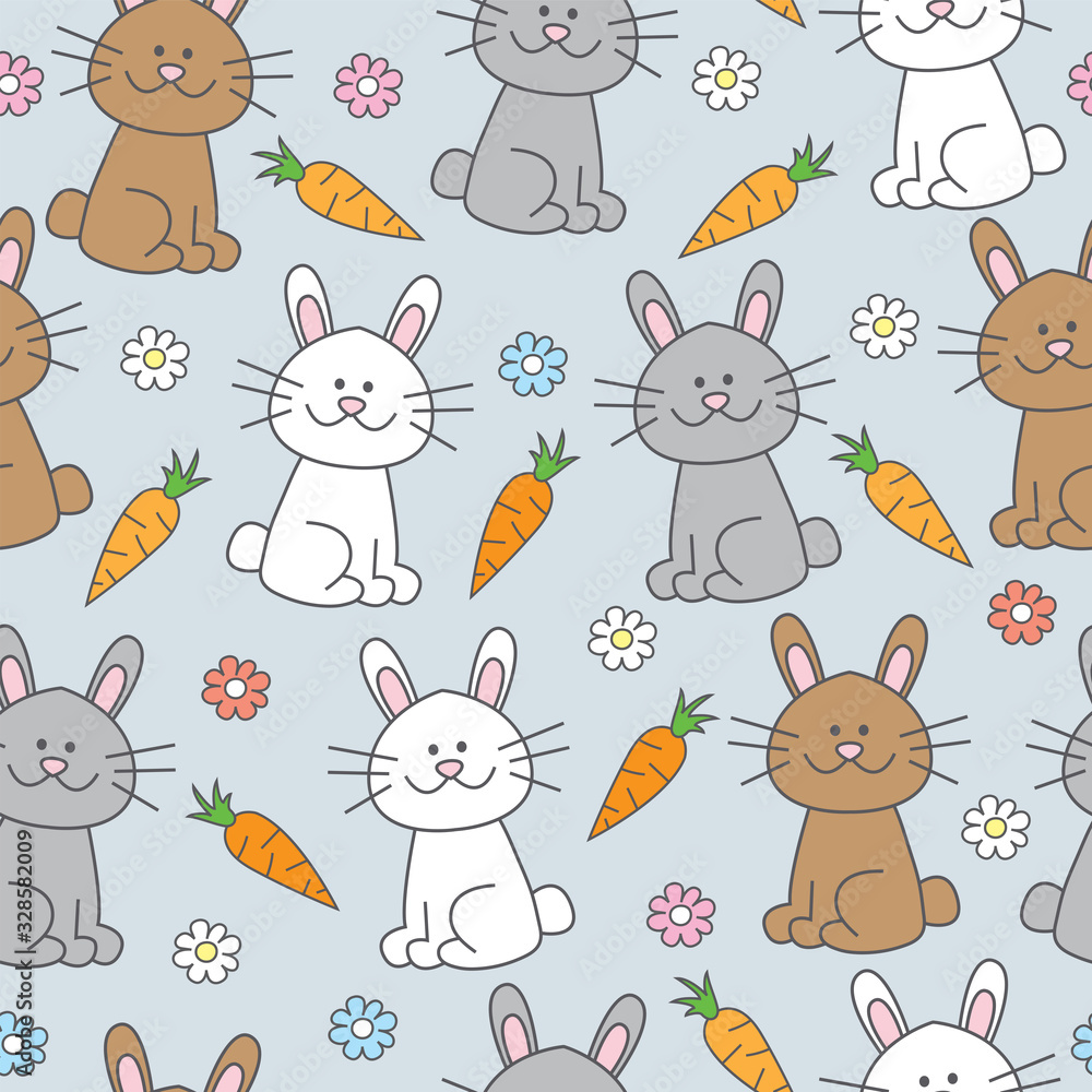 Childish seamless pattern with cute rabbit. It can be used for wallpapers, cards, wrapping, patterns for clothes and other. Childish seamless pattern with cute rabbit. It can be used for wallpapers, cards, wrapping, patterns for clothes and other.