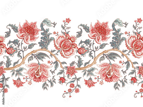 Seamless border with decorative baroque flowers