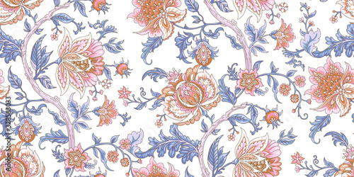 Seamless vector vintage pattern with baroque flowers