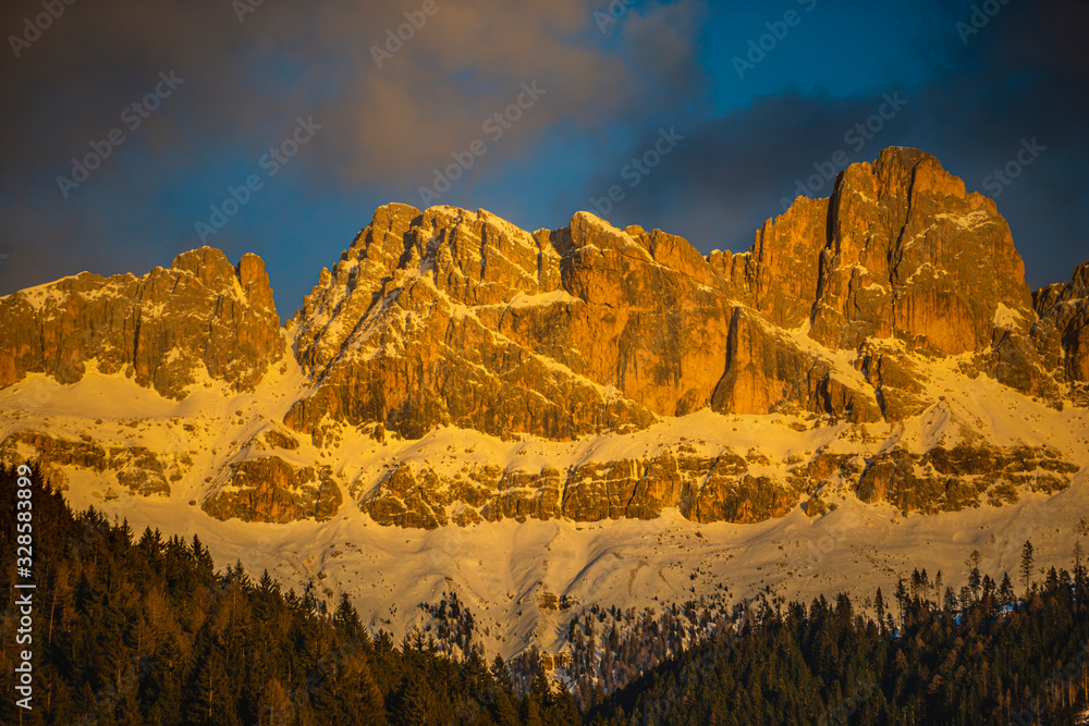Fototapeta premium Winter landscape in Dolomites Mountains, Italy