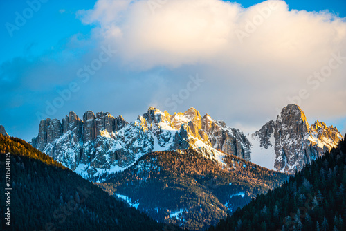 Winter landscape in Dolomites Mountains, Italy photo