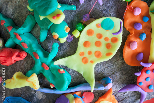 Little sea animals made with playdough photo