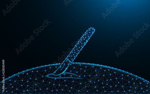 Surgical intervention made from points and lines on dark blue background, Scalpel wireframe mesh polygonal vector illustration