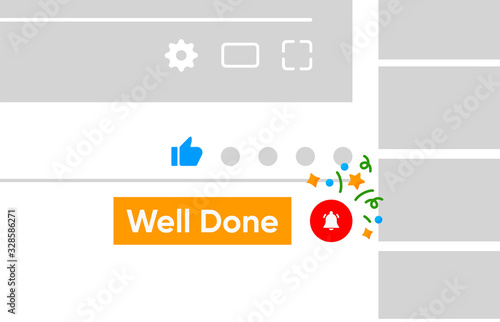 Click the button subscribe and bell on youtube style page.  Like, subscription, bell and comment. Video blog template. Vlog design idea. Confetti. Vector illustration