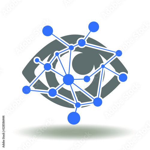 Eye Network Circuit Icon Vector. AI Smart Vision Logo. Supervision Big Brother Symbol. Surveillance CCTV Smart Video Recording Technology Illustration.