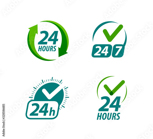 Open 24 hours a day symbol or logo. Always available icon vector