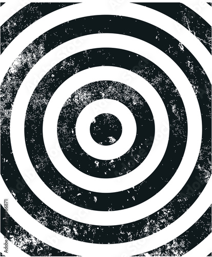 Print with grungy target. Circle grainy pattern. Urban tee print. Dart shirt design idea. Vector illustration.