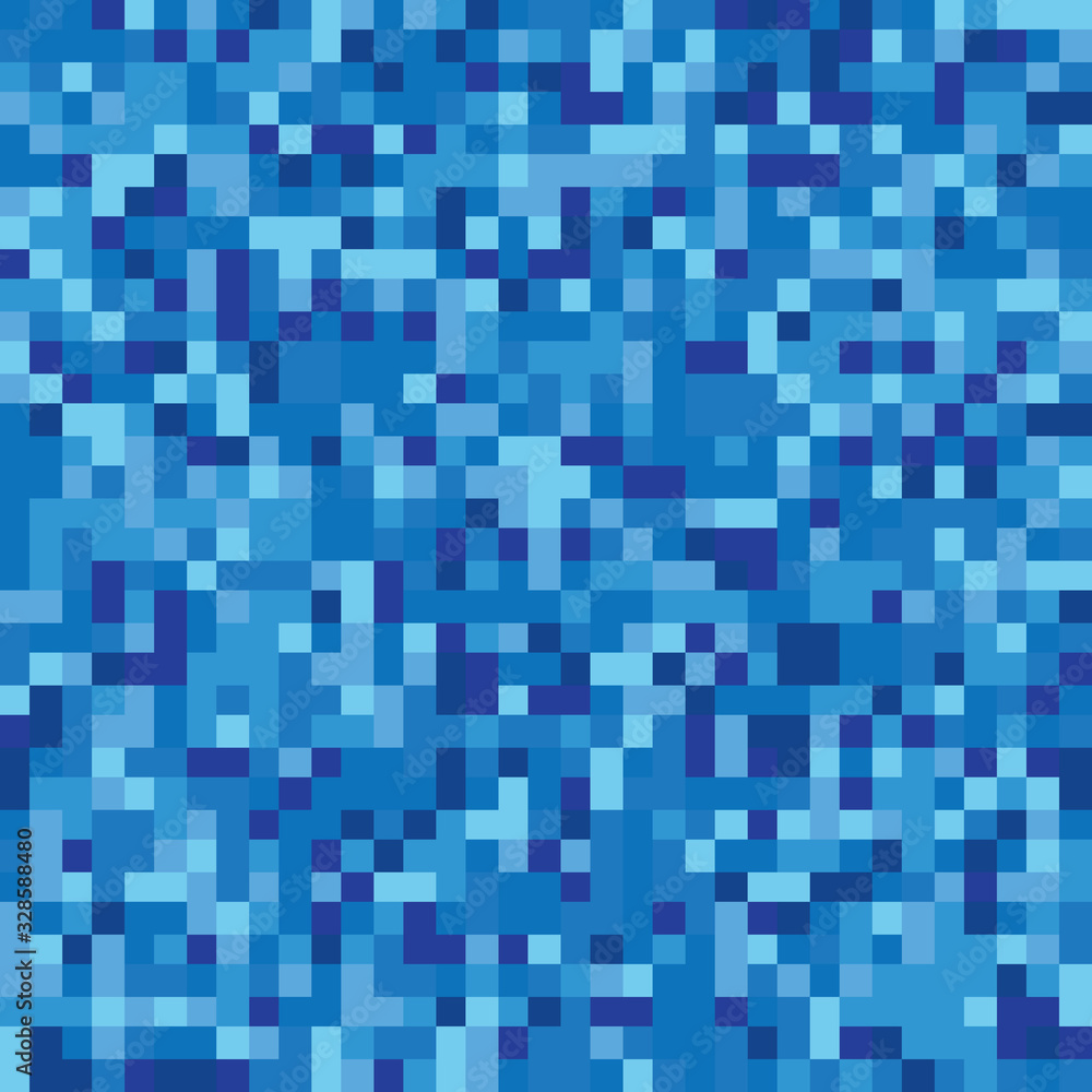 Pixel mosaic seamless pattern. Repeating texture with blue colored square points. Geometric vector background.