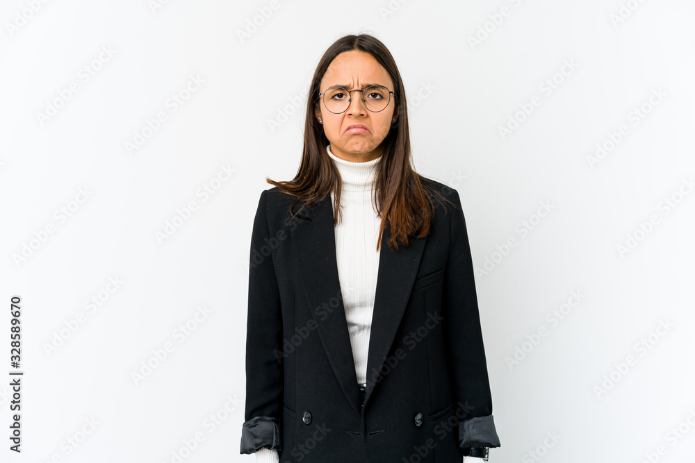 Young mixed race business woman isolated on white background sad, serious face, feeling miserable and displeased. Young mixed race business woman isolated on white background sad, serious face, feeling miserable and displeased.