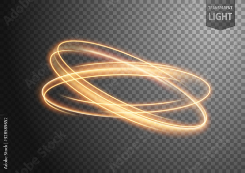 Abstract Gold wavy line of light with a transparent background, isolated and easy to edit