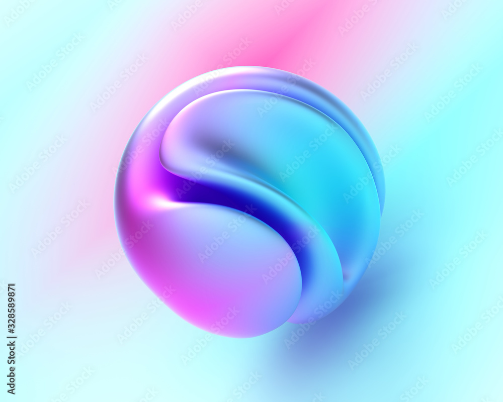 3d render of abstract art with surreal 3d ball in organic curve round ...