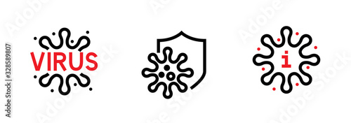 Microbe and Bacteria icons Editable Line