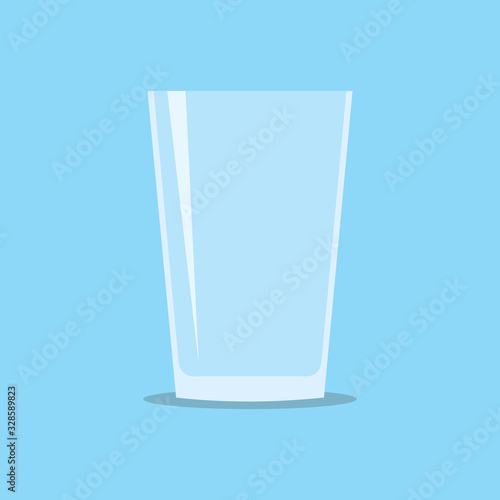 Empty transparent glass for water or juice. Flat icon isolated on light blue background. Stylized vector eps10 illustration with transparency.