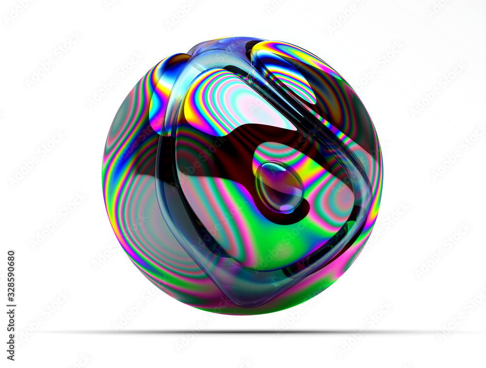 3d render of abstract art of surreal 3d ball in organic curve round ...